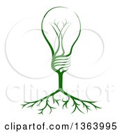Poster, Art Print Of Green Electric Light Bulb Tree And Roots