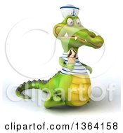 Clipart Of A 3d Sailor Crocodile Walking With A Waffle Ice Cream Cone On A White Background Royalty Free Illustration