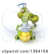 Clipart Of A 3d Sailor Crocodile Holding Up A Thumb On A White Background Royalty Free Illustration