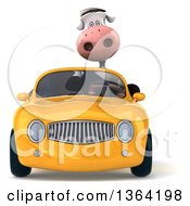 Clipart Of A 3d Cow Driving A Yellow Convertible Car On A White Background Royalty Free Illustration