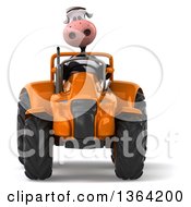 Clipart Of A 3d Cow Farmer Operating An Orange Tractor On A White Background Royalty Free Illustration