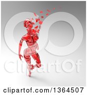 Clipart Of A 3d Broken Shattered Red Woman With Pieces Floating Away On A Shaded Background Royalty Free Illustration by Julos