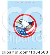 Poster, Art Print Of Bald Eagle Circle With United Forever Land Of The Free Home Of The Brave Happy 4th Of July Text On Blue