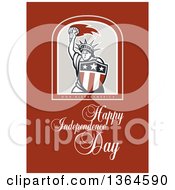 Poster, Art Print Of Statue Of Liberty In A Shield Over God Bless America Happy Independence Day Text On Brown