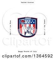 Poster, Art Print Of Statue Of Liberty In A Shield With United Forever Land Of The Free Home Of The Brave Happy Fourth Of July Text On White