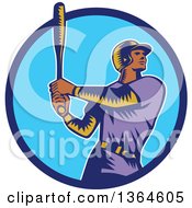 Clipart Of A Retro Woodcut Black Male Baseball Player Athlete Batting In A Black White And Beige Circle Royalty Free Vector Illustration