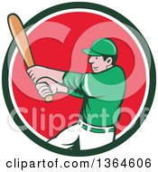 Clipart Of A Cartoon White Male Baseball Player Athlete Batting In A Green White And Red Circle Royalty Free Vector Illustration