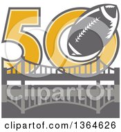 Retro Super Bowl 50 Sports Design With A Gray Football Over The Golden Gate Bridge