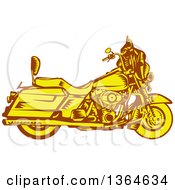 Retro Woodcut Yellow And Brown Motorcycle