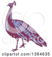Clipart Of A Retro Woodcut Purple And Blue Peacock Bird Royalty Free Vector Illustration