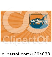 Poster, Art Print Of Retro Tow Truck And Orange Rays Background Or Business Card Design