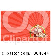 Clipart Of A Retro Pizzeria Worker With A Pie On A Peel And Red Rays Background Or Business Card Design Royalty Free Illustration by patrimonio