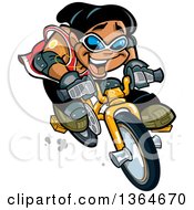 Cartoon Excited Black Boy Speeding On A Bicycle