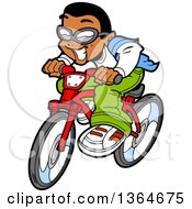 Clipart Of A Cartoon Excited Casual Black Boy Riding A Bicycle Royalty Free Vector Illustration by Clip Art Mascots #COLLC1364675-0189