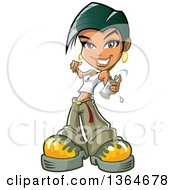 Clipart Of A Cartoon Casual Short Haired Black Teen Girl Holding A Graffiti Spray Paint Can Royalty Free Vector Illustration