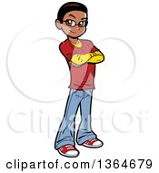 Cartoon Casual Black Teen Boy Standing With Folded Arms