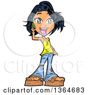 Cartoon Excited Casual Teenage Girl Talking On A Cell Phone