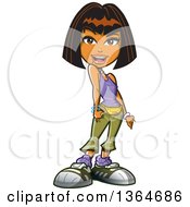 Poster, Art Print Of Cartoon Casual Hispanic Girl Standing And Gesturing With One Hand