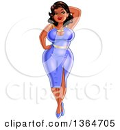 Cartoon Sexy Curvaceous Black Pinup Woman Posing In A Purple Dress