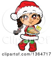 Cartoon Happy Christmas Girl Holding A Tray Of Cookies For Santa
