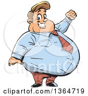 Cartoon Happy Fat White Businessman Cheering And Smiling