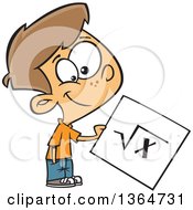 Clipart Of A Happy Brunette White School Boy Holding A Square Root Page Royalty Free Vector Illustration by toonaday