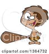 Cartoon Clipart Of A Cave Boy Holding A Club And Grinning Royalty Free Vector Illustration by toonaday
