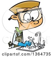 Poster, Art Print Of Happy Blond White School Boy Cleaning Up In A Science Lab