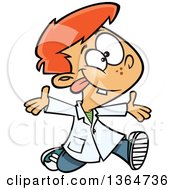 Goofy Red Haired White School Boy Running Around In A Lab Coat