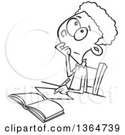 Poster, Art Print Of Black And White School Boy Writing And Thinking While Figuring Out A Math Problem