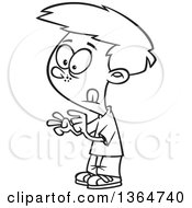 Cartoon Clipart Of A Black And White School Boy Counting With His Fingers Royalty Free Vector Illustration