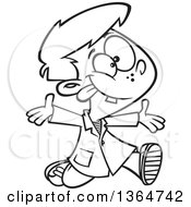 Cartoon Clipart Of A Black And White Goofy School Boy Running Around In A Lab Coat Royalty Free Vector Illustration