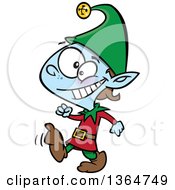 Cartoon Clipart Of A Happy Christmas Elf Kid Walking Royalty Free Vector Illustration by toonaday