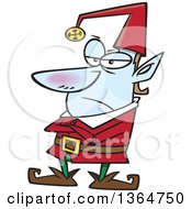 Cartoon Clipart Of A Grumpy Christmas Elf Standing With Folded Arms Royalty Free Vector Illustration by toonaday