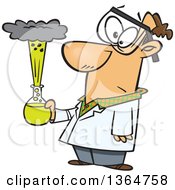 Cartoon Clipart Of A Caucasian Male Scientist Holding An Exploding Concoction Royalty Free Vector Illustration by toonaday