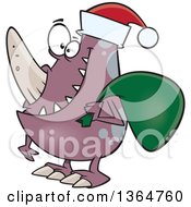 Poster, Art Print Of Happy Christmas Monster Wearing A Santa Hat And Carrying A Sack