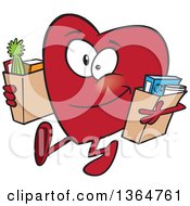Poster, Art Print Of Giving Heart Character Carrying Bags Of Groceries To Donate