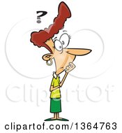 Cartoon Clipart Of A Questioning And Thinking Red Haired Caucasian Woman Royalty Free Vector Illustration by toonaday