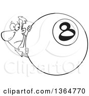 Cartoon Clipart Of A Black And White Man Looking Nervously Around A Giant Eight Ball Royalty Free Vector Illustration
