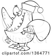 Poster, Art Print Of Black And White Happy Christmas Monster Wearing A Santa Hat And Carrying A Sack