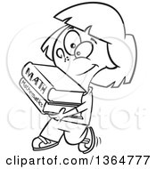 Cartoon Clipart Of A Black And White Happy School Girl Walking And Carrying Math Books Royalty Free Vector Illustration