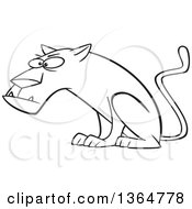 Cartoon Clipart Of A Black And White Curious Panther Big Cat Sitting Royalty Free Vector Illustration