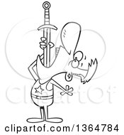 Cartoon Clipart Of A Black And White Circus Entertainer Man Swallowing A Sword Royalty Free Vector Illustration