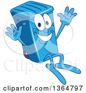 Poster, Art Print Of Cartoon Blue Rolling Trash Can Bin Mascot Jumping