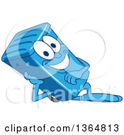Cartoon Blue Rolling Trash Can Bin Mascot Resting On His Side