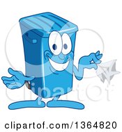 Poster, Art Print Of Cartoon Blue Rolling Trash Can Bin Mascot Holding A Napkin