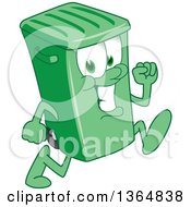 Cartoon Green Rolling Trash Can Bin Mascot Running
