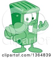 Cartoon Green Rolling Trash Can Bin Mascot Presenting And Pointing Outwards
