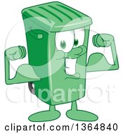 Cartoon Green Rolling Trash Can Bin Mascot Flexing
