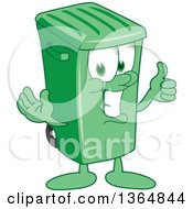 Cartoon Green Rolling Trash Can Bin Mascot Giving A Thumb Up